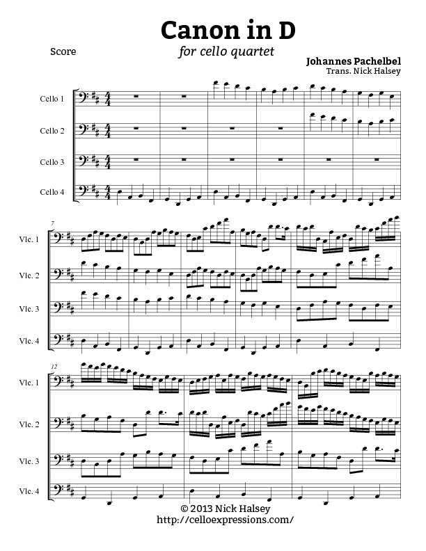 Canon In D Cello Expressions Sheet Music Library 