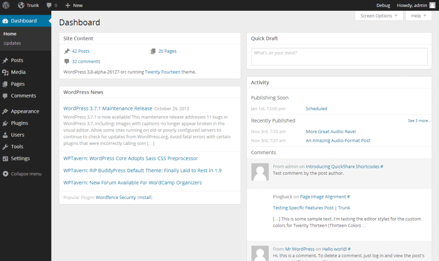 WordPress 3.8 Dashboard Re-design