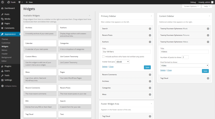 WordPress 3.8's Re-designed Widgets Screen