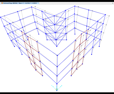 Animated gif showing a building frame bent in different vibration modes